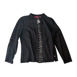 G.I.L.I. Black Lace Cardigan | Size M | Snap-Front Sheer Layer, Romantic & Y2K